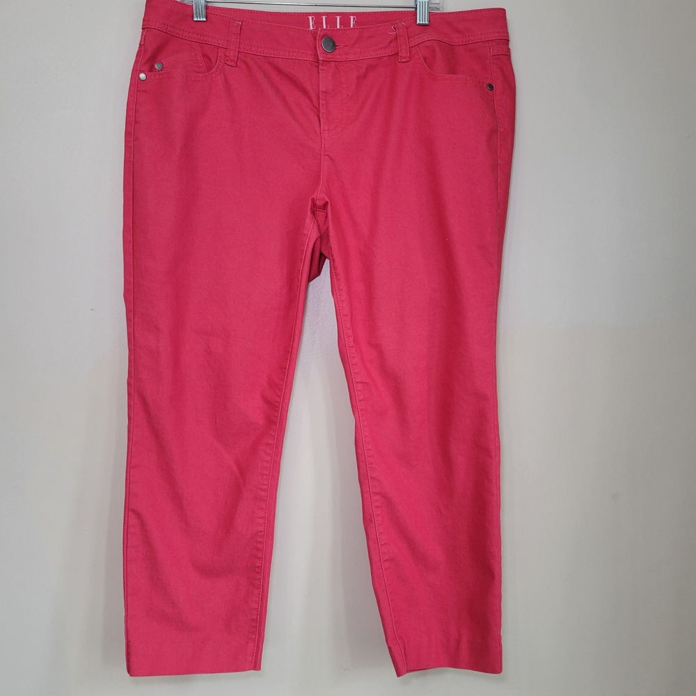 ELLE Cropped Jeans Cranberry Lightweight Stretchy Woman's Size 16‎